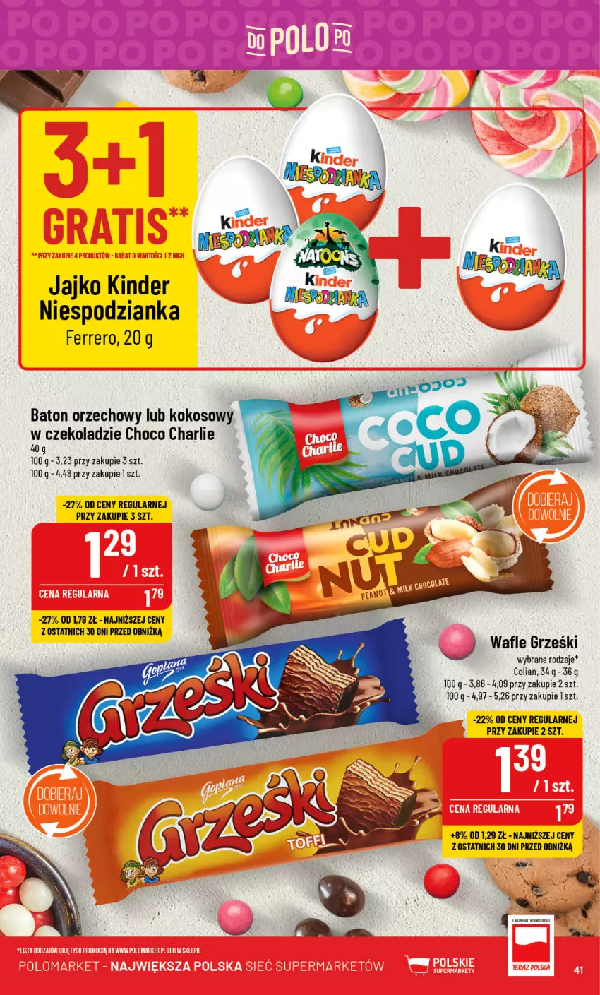 Gazetka promocyjna PoloMarket - Gazetka pomocyjna - ważna 27.09 do 03.10.2023 - strona 41 - produkty: Baton, Ferrero, Grześki, Kinder, Kokos, Wafle