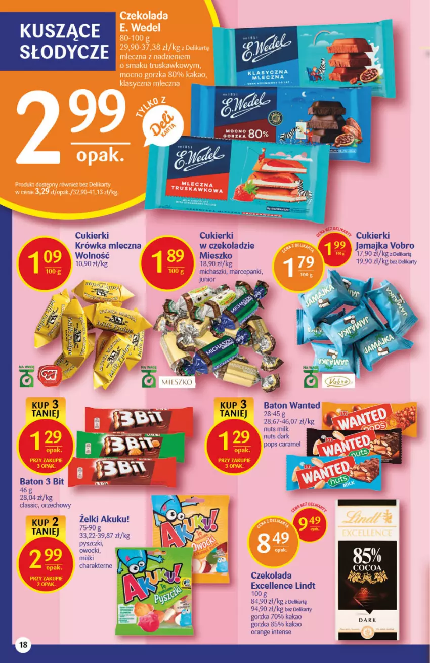 Gazetka promocyjna Delikatesy Centrum - Gazetka Delikatesy Centrum - ważna 16.09 do 22.09.2021 - strona 18 - produkty: Baton, Cukier, Cukierki, Czekolada, Kakao, Lindt