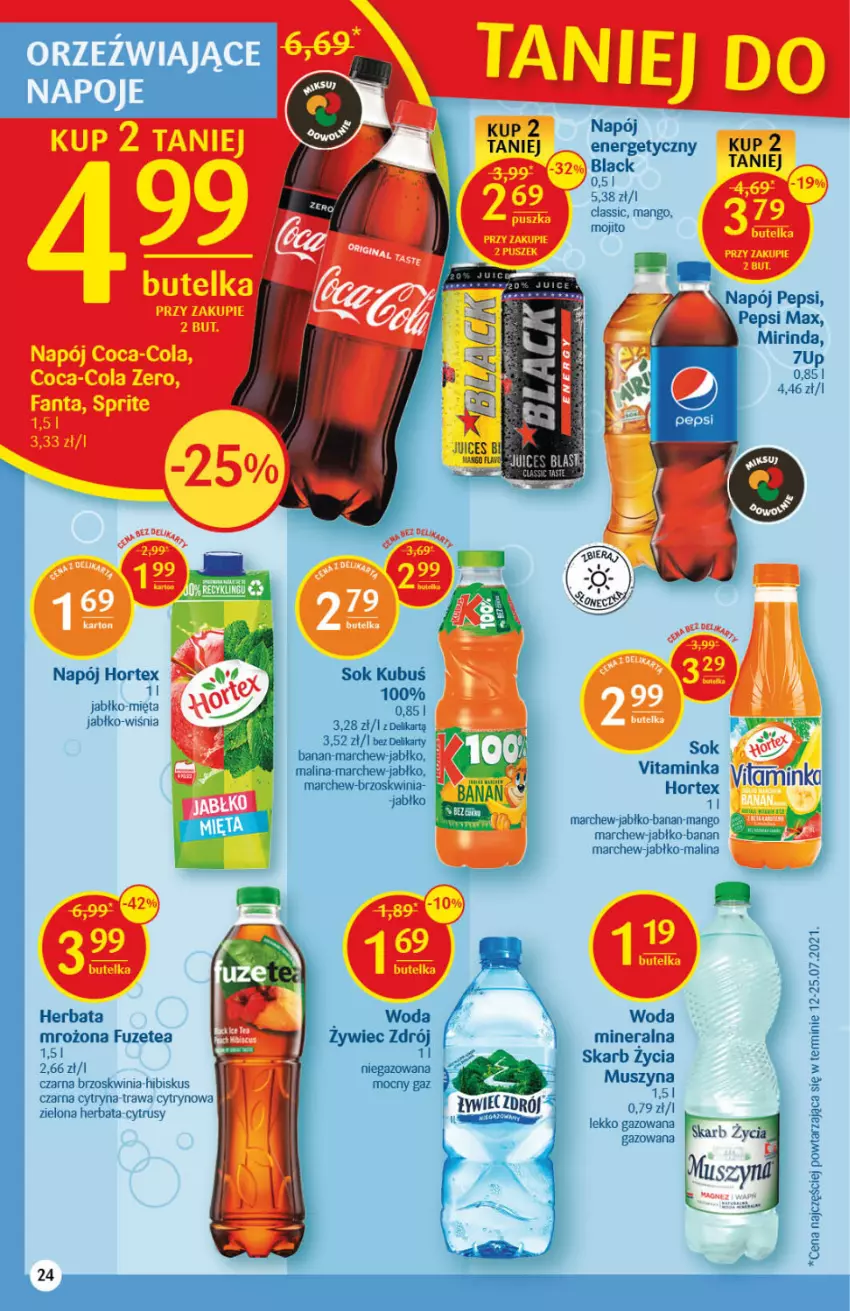 Gazetka promocyjna Delikatesy Centrum - Gazetka Delikatesy Centrum - ważna 16.09 do 22.09.2021 - strona 24 - produkty: 7up, Banany, Coca-Cola, Fa, Fanta, Herbata, Hibiskus, Hortex, Inka, Kubuś, Lack, Magnez, Mango, Mięta, Mirinda, Napój, Pepsi, Pepsi max, Sok, Sprite, Woda