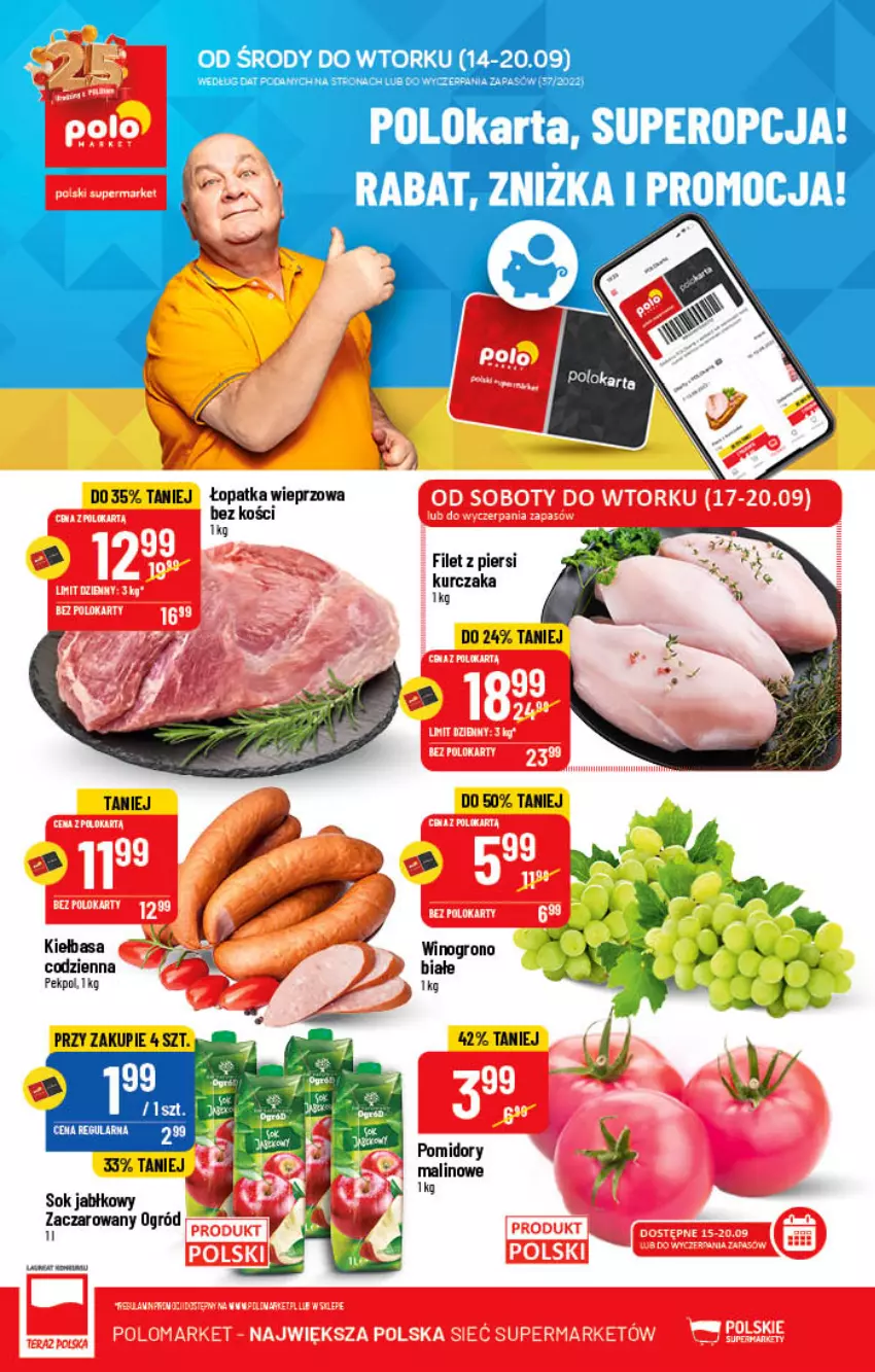 Gazetka promocyjna PoloMarket - Gazetka pomocyjna - ważna 14.09 do 20.09.2022 - strona 1 - produkty: Filet z piersi kurczaka, Kurczak, Ogród, Pekpol, Pomidory, Sok, Sok jabłkowy, Wino