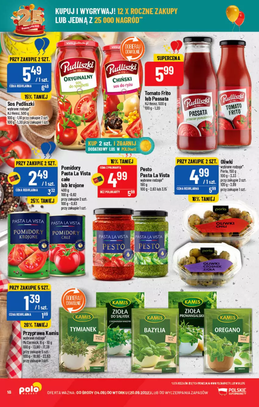 Gazetka promocyjna PoloMarket - Gazetka pomocyjna - ważna 14.09 do 20.09.2022 - strona 18 - produkty: Gry, Heinz, Oliwki, Perła, Pesto, Pomidory, Pudliszki, Sos