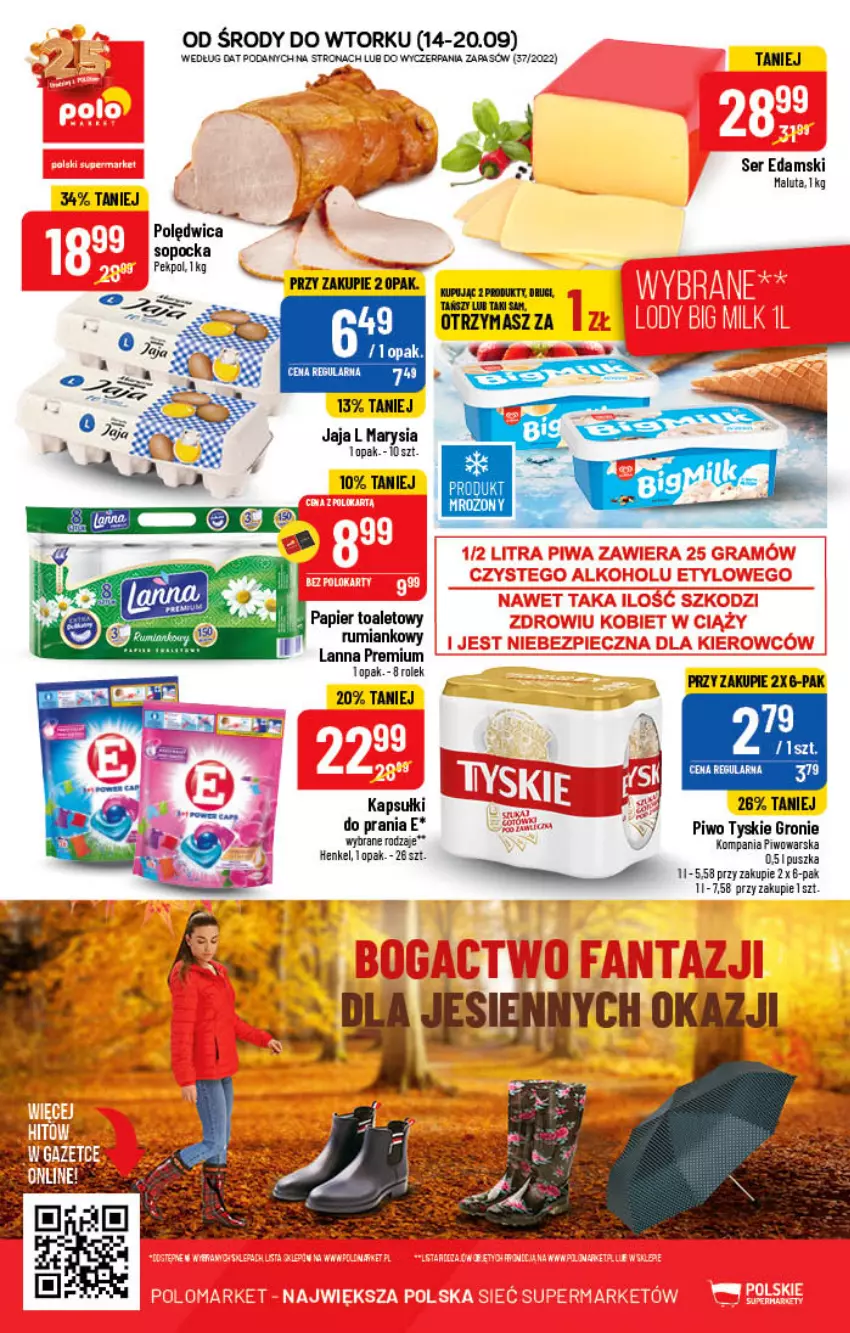 Gazetka promocyjna PoloMarket - Gazetka pomocyjna - ważna 14.09 do 20.09.2022 - strona 62 - produkty: Edam, Papier, Papier toaletowy, Pekpol, Piwo, Polędwica, Rum, Ser, Tyskie