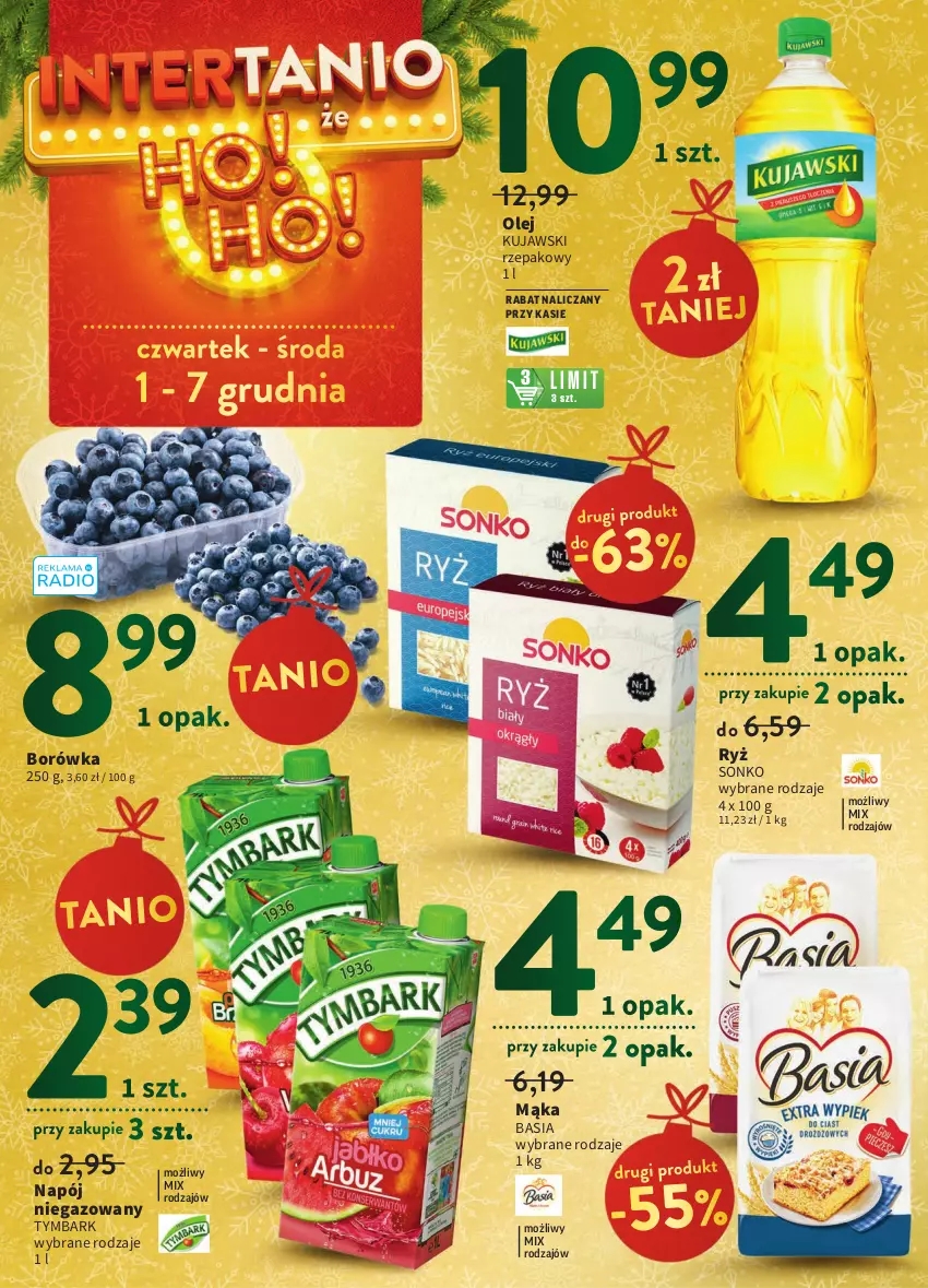 Gazetka promocyjna Intermarche - Gazetka Intermarche - ważna 01.12 do 07.12.2022 - strona 20 - produkty: Basia, Borówka, Kujawski, Mąka, Napój, Napój niegazowany, Olej, Ryż, Sonko, Tymbark