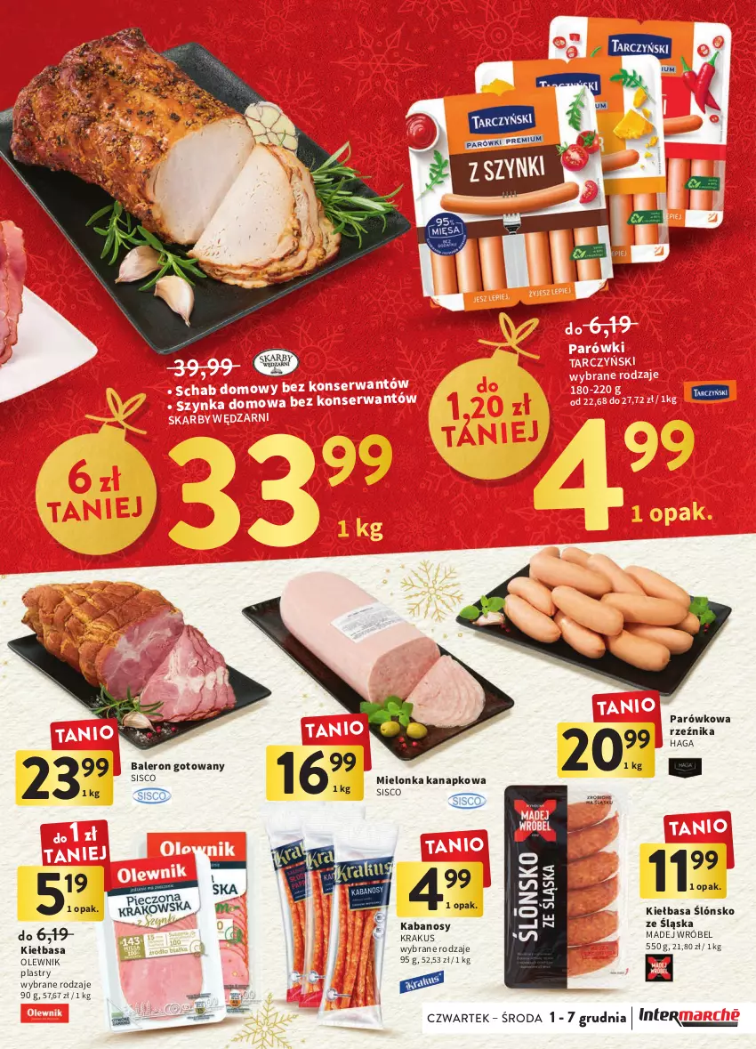 Gazetka promocyjna Intermarche - Gazetka Intermarche - ważna 01.12 do 07.12.2022 - strona 23 - produkty: Kabanos, Kiełbasa, Krakus, Madej Wróbel, Olewnik, Parówki, Ser, Szynka, Tarczyński