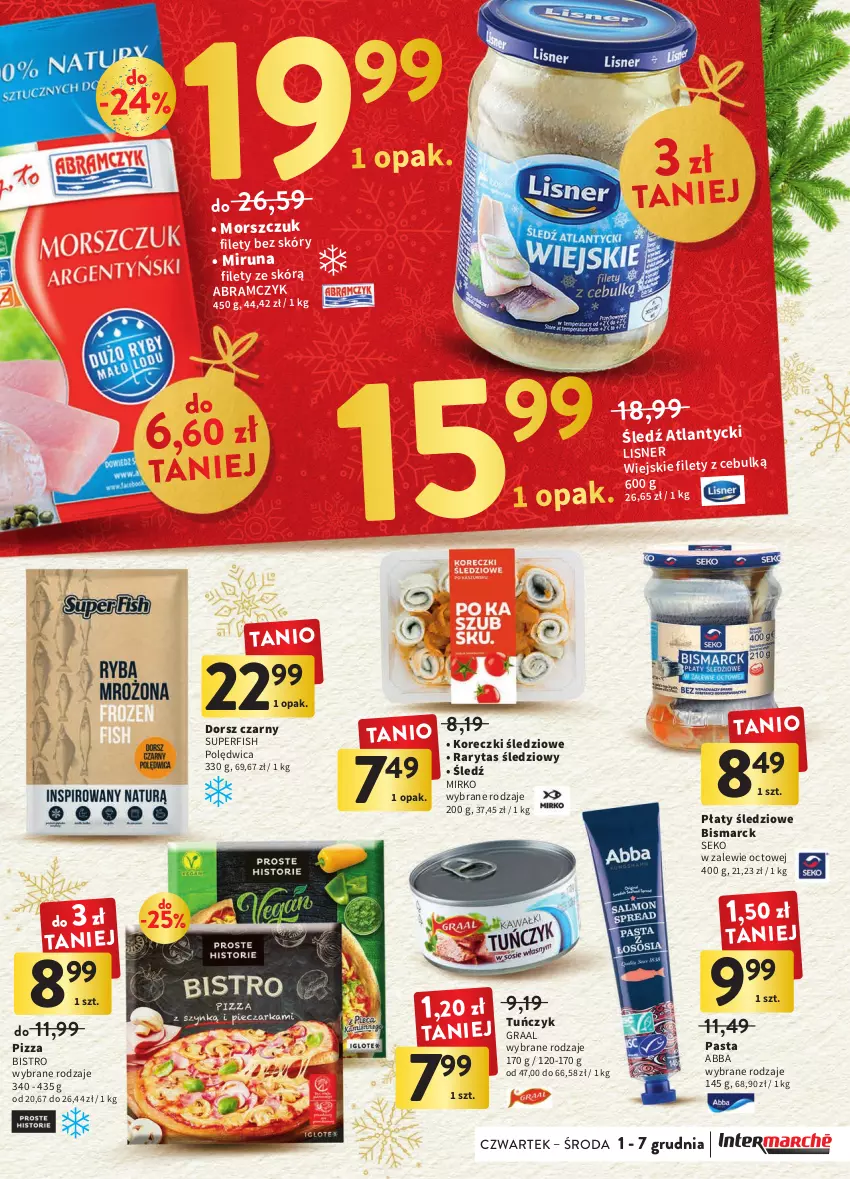 Gazetka promocyjna Intermarche - Gazetka Intermarche - ważna 01.12 do 07.12.2022 - strona 27 - produkty: Dorsz, Gra, Graal, Koreczki śledziowe, Lisner, Miruna, Pizza, Płaty śledziowe, Polędwica, SEKO, Tuńczyk