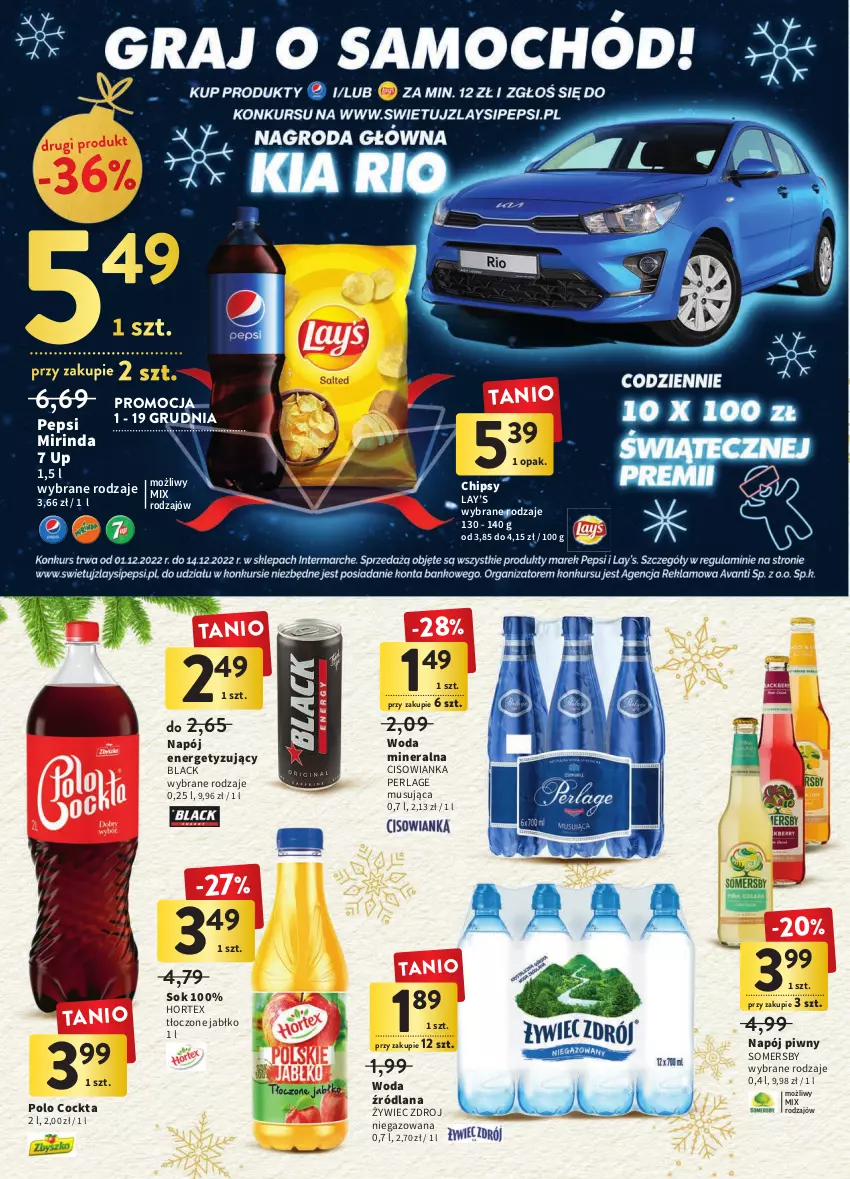 Gazetka promocyjna Intermarche - Gazetka Intermarche - ważna 01.12 do 07.12.2022 - strona 32 - produkty: Chipsy, Cisowianka, Hortex, Lack, LANA, Lay’s, Mirinda, Mus, Napój, Pepsi, Sok, Somersby, Woda, Woda mineralna