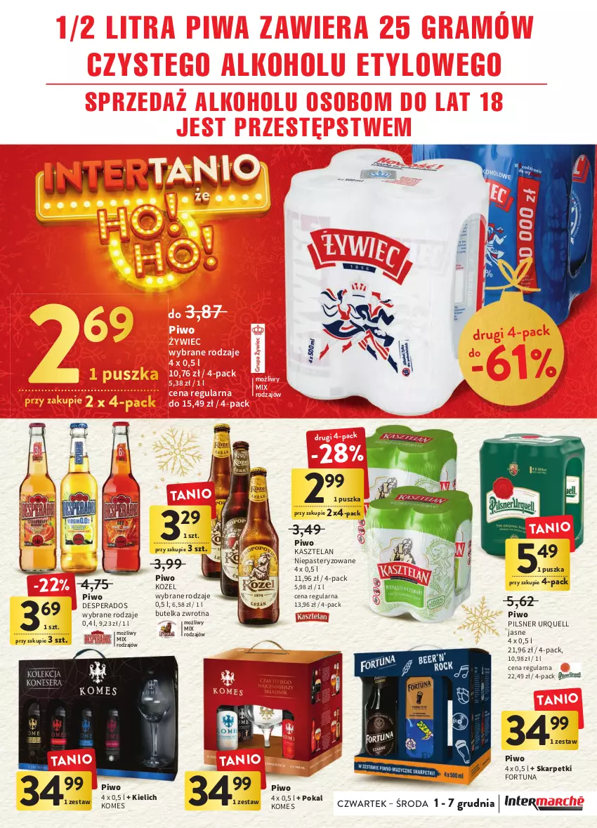 Gazetka promocyjna Intermarche - Gazetka Intermarche - ważna 01.12 do 07.12.2022 - strona 33 - produkty: Desperados, Fortuna, Gra, Karp, Kasztelan, Kozel, Pilsner Urquell, Piwa, Piwo, Skarpetki