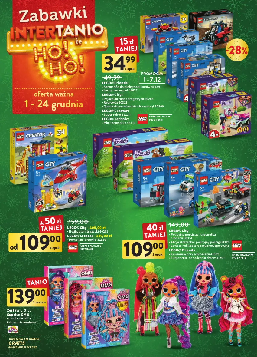 Gazetka promocyjna Intermarche - Gazetka Intermarche - ważna 01.12 do 07.12.2022 - strona 4 - produkty: Domek na drzewie, Gra, Helikopter, L.O.L., Lalka, LEGO, LEGO City, LEGO Creator, LEGO Friends, LEGO Technic, Pojazd, Robot, Samochód, Tera, Urgo, Warka