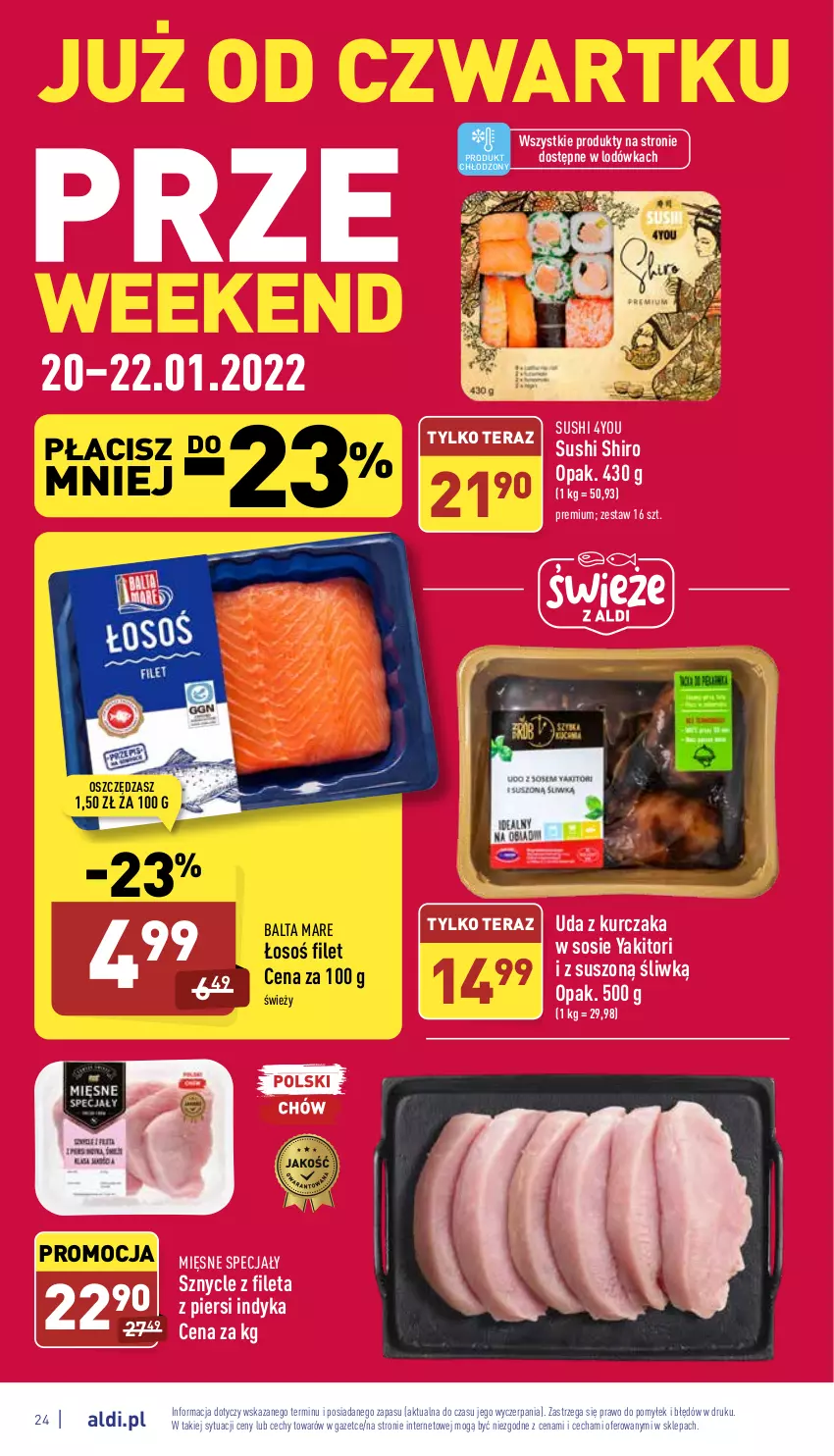 Gazetka promocyjna Aldi - Katalog spożywczy - ważna 17.01 do 22.01.2022 - strona 24 - produkty: Balta Mare, Kurczak, Lodówka, Mięsne specjały, Sos, Sushi, Tera