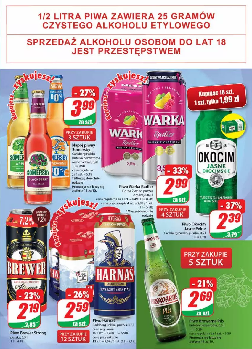 Gazetka promocyjna Dino - Gazetka - ważna 22.02 do 28.02.2023 - strona 17 - produkty: Carlsberg, Koc, Napój, Okocim, Piwo, Radler, Somersby, Warka