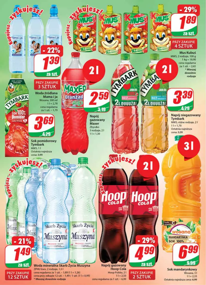 Gazetka promocyjna Dino - Gazetka - ważna 22.02 do 28.02.2023 - strona 2 - produkty: Hoop, Mus, Napój, Napój gazowany, Napój niegazowany, Sok, Szyna, Tymbark, Woda, Woda mineralna, Wosana