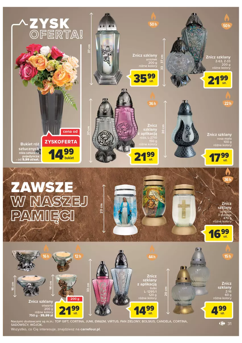 Gazetka promocyjna Carrefour - Gazetka Carrefour Zyskoteka - ważna 18.10 do 22.10.2022 - strona 31 - produkty: Bols, Bolsius, Bukiet, Róża, Top, Virtu, Znicz