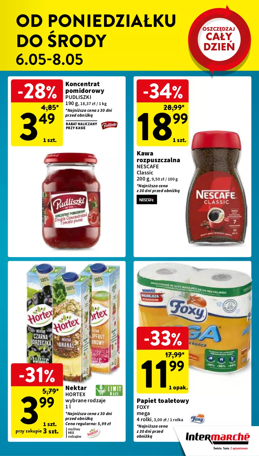 Gazetka promocyjna Intermarche - Gazetka Intermarche - ważna 30.04 do 08.05.2024 - strona 21 - produkty: Foxy, Hortex, Kawa, Kawa rozpuszczalna, Koncentrat pomidorowy, Nektar, Pudliszki, Rolki