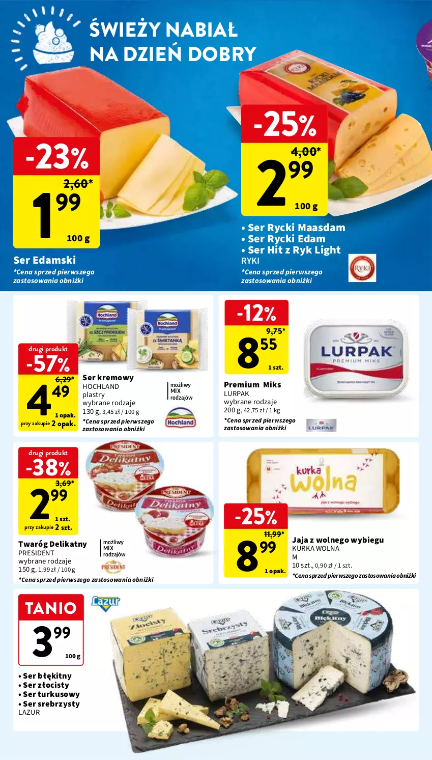 Gazetka promocyjna Intermarche - Gazetka Intermarche - ważna 30.04 do 08.05.2024 - strona 28 - produkty: Edam, Hochland, Jaja, Jaja z wolnego wybiegu, Lazur, Lurpak, Maasdam, Rycki Edam, Ser, Twaróg, Twaróg delikatny