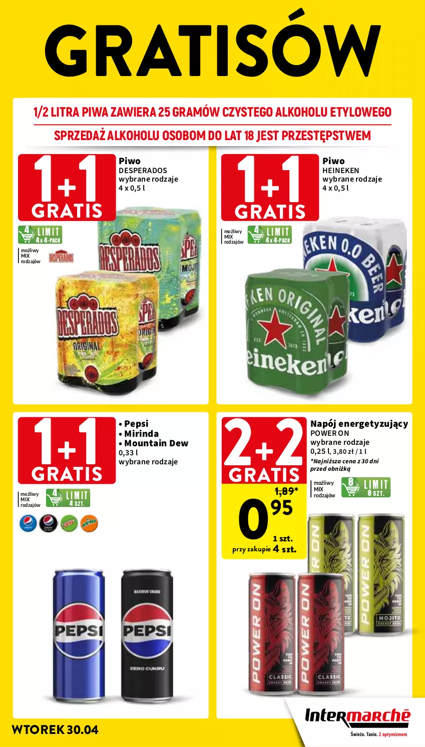 Gazetka promocyjna Intermarche - Gazetka Intermarche - ważna 30.04 do 08.05.2024 - strona 3 - produkty: Desperados, Gra, Heineken, Mirinda, Napój, Pepsi, Piwa, Piwo