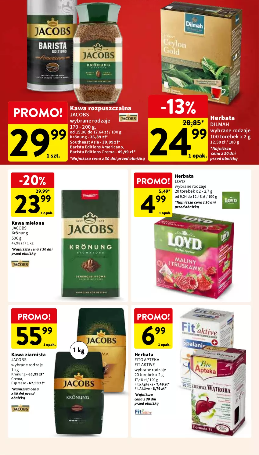 Gazetka promocyjna Intermarche - Gazetka Intermarche - ważna 30.04 do 08.05.2024 - strona 32 - produkty: Apteka, Dilmah, Herbata, Jacobs, Jacobs Krönung, Kawa, Kawa mielona, Kawa rozpuszczalna, Kawa ziarnista, Loyd