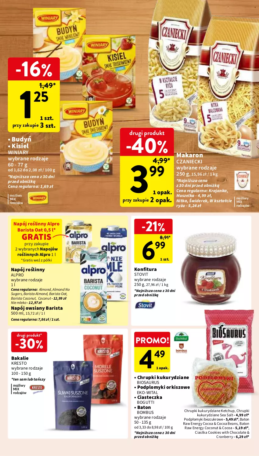 Gazetka promocyjna Intermarche - Gazetka Intermarche - ważna 30.04 do 08.05.2024 - strona 34 - produkty: Alpro, Baton, Budyń, Chrupki, Ciastka, Gra, Ketchup, Kisiel, Konfitura, Makaron, Mleko, Mus, Napój, Napój roślinny, Ryż, Winiary