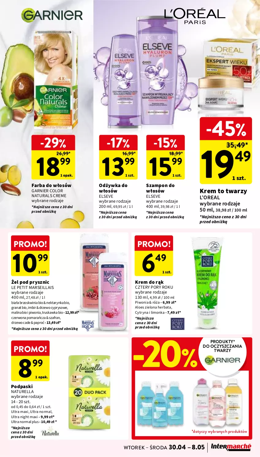 Gazetka promocyjna Intermarche - Gazetka Intermarche - ważna 30.04 do 08.05.2024 - strona 37 - produkty: Elseve, Fa, Farba do włosów, Garnier, Gra, Granat, Herbata, Imbir, Krem do rąk, Limonka, Mars, Naturell, Naturella, Nektar, Nektarynka, Odżywka, Piwo, Podpaski, Por, Róża, Szafran, Szampon