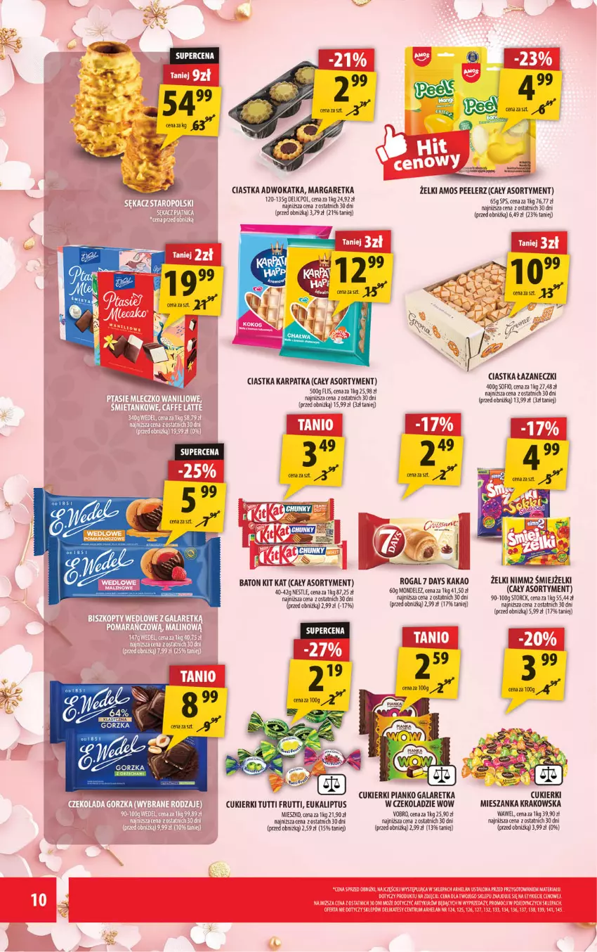 Gazetka promocyjna Arhelan - Gazetka - ważna 08.04 do 19.04.2026 - strona 10 - produkty: 7 Days, Baton, Ciastka, Cukier, Cukierki, Czekolada, Czekolada gorzka, Gala, Galaretka, Kakao, Karp, Kit Kat, Nimm2, Rogal, Wawel