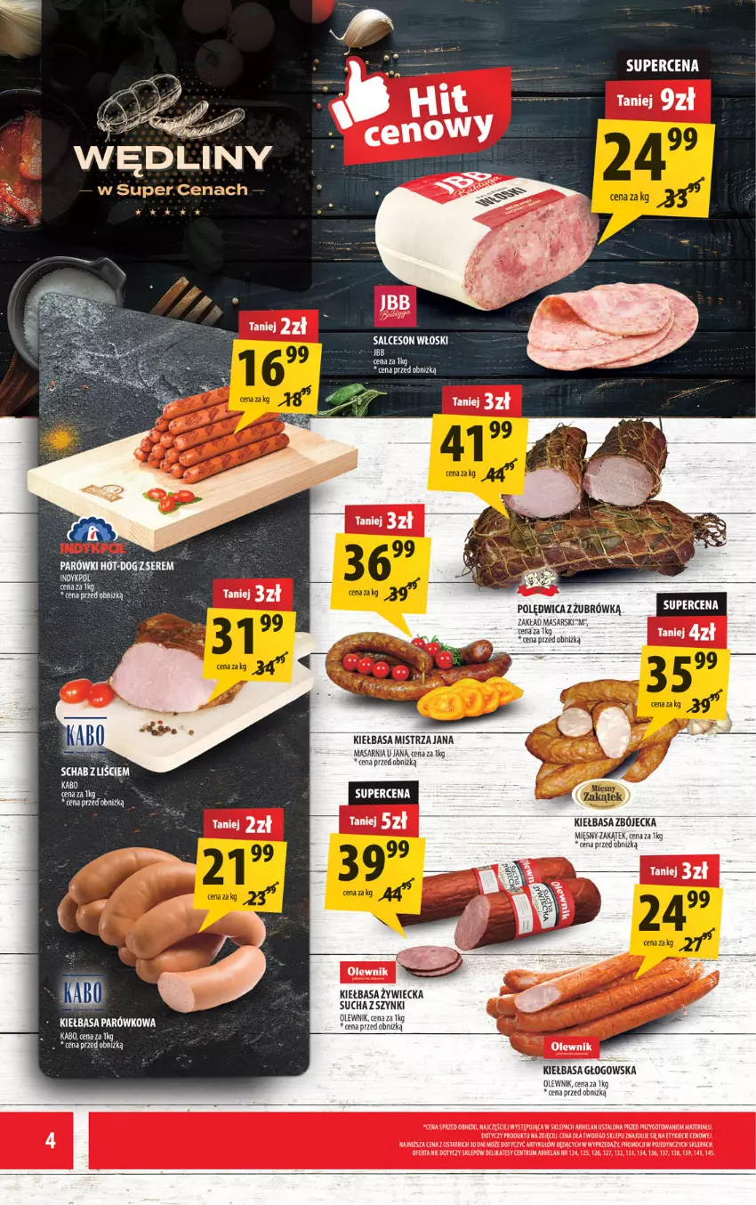 Gazetka promocyjna Arhelan - Gazetka - ważna 08.04 do 19.04.2026 - strona 4 - produkty: Kiełbasa, Kiełbasa głogowska, Olewnik, Polędwica, Por, Rum, Salceson, Ser