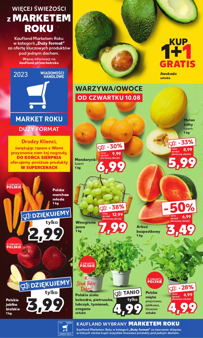 Gazetka promocyjna Kaufland - Mocny Start - ważna 14.08 do 16.08.2023 - strona 8 - produkty: Arbuz, Gra, Grunt, Jabłka, Kolendra, Mandarynki, Melon, Mięta, Owoce, Pieprz, Pietruszka, Warzywa, Wino, Winogrona