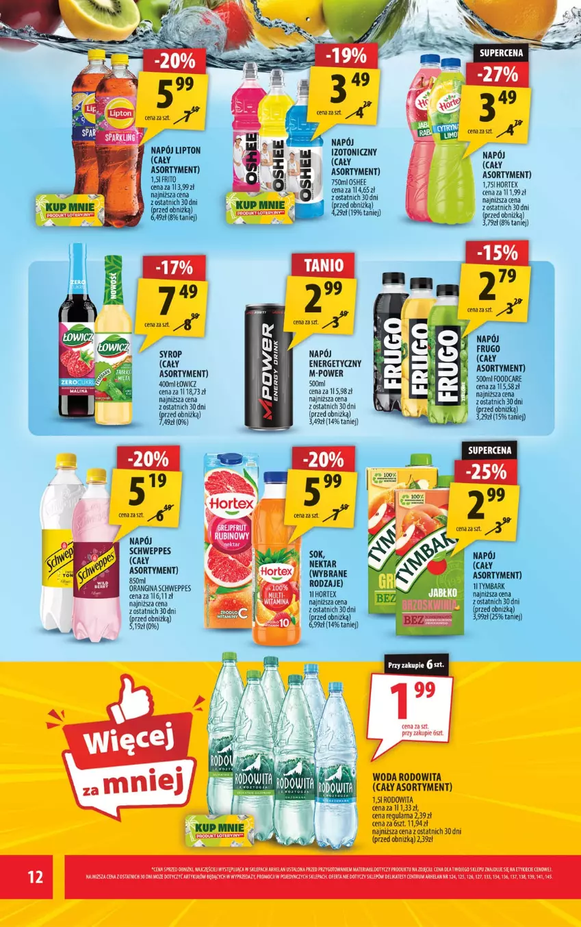 Gazetka promocyjna Arhelan - Gazetka - ważna 01.06 do 14.06.2026 - strona 12 - produkty: Gala, Gin, Hortex, Lipton, Napój, Nektar, Oshee, Rum, Schweppes, Sok, Syrop, Tymbark, Woda