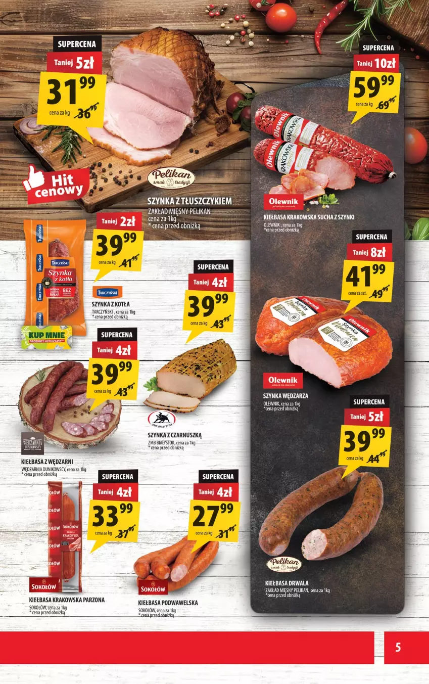 Gazetka promocyjna Arhelan - Gazetka - ważna 01.06 do 14.06.2026 - strona 5 - produkty: Kiełbasa, Kiełbasa krakowska, Kiełbasa podwawelska, Olewnik, Sok, Sokołów, Szynka, Tarczyński, Wawel