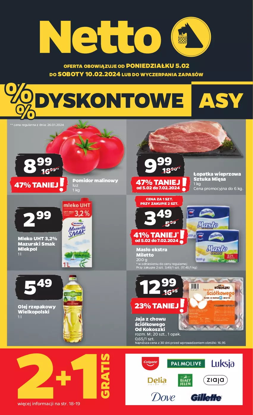 Gazetka promocyjna Netto - Artykuły spożywcze - ważna 05.02 do 10.02.2024 - strona 1 - produkty: Gra, Jaja, Kokos, Kosz, Masło, Mleko, Olej, Olej rzepakowy, Pomidor malinowy