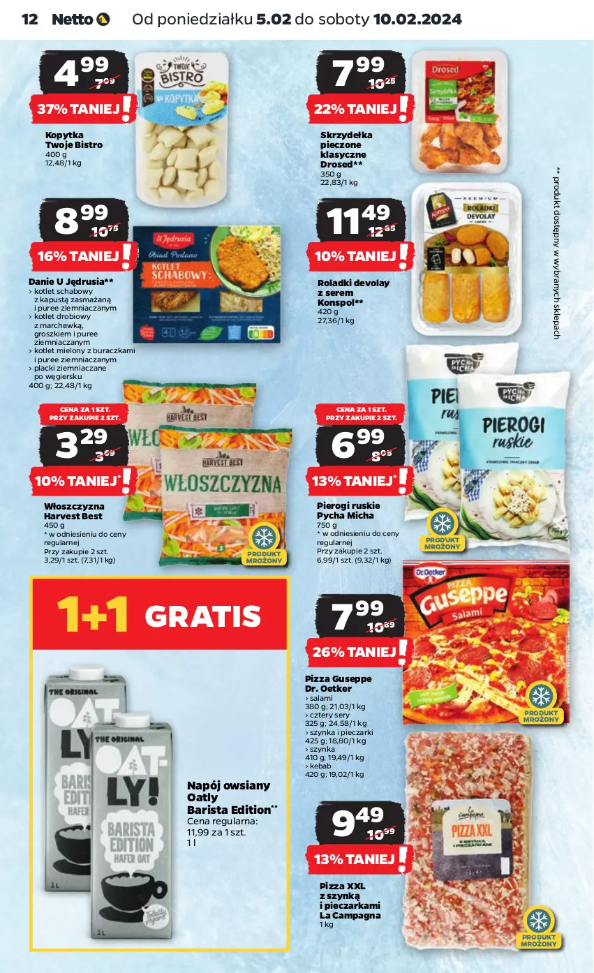 Gazetka promocyjna Netto - Artykuły spożywcze - ważna 05.02 do 10.02.2024 - strona 12 - produkty: Dr. Oetker, Gra, Kapustą, Kebab, Kopytka, Kotlet, Lack, Napój, Piec, Pieczarka, Pierogi, Pizza, Pur, Salami, Ser, Skrzydełka pieczone, Szynka