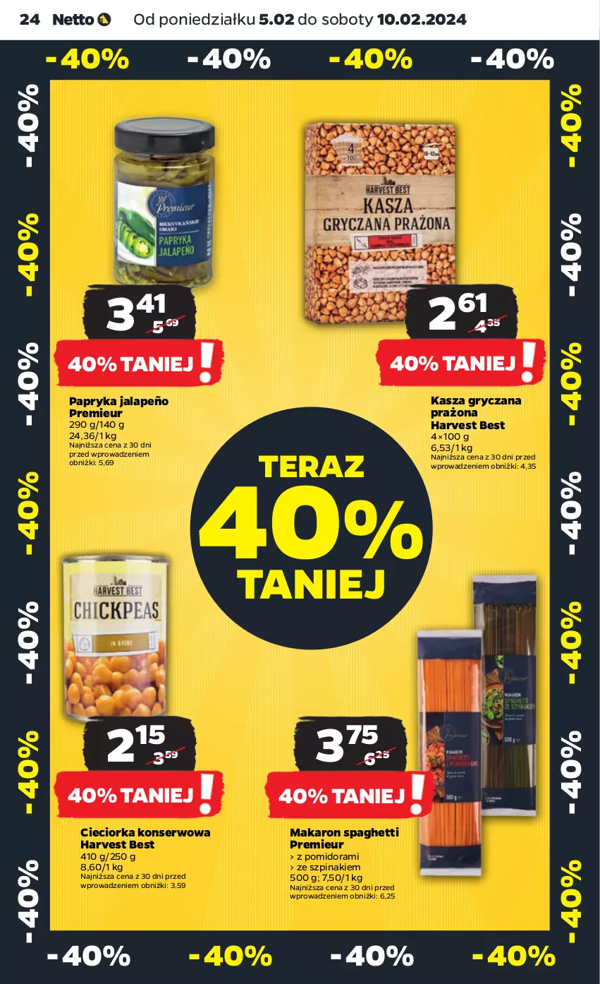 Gazetka promocyjna Netto - Artykuły spożywcze - ważna 05.02 do 10.02.2024 - strona 24 - produkty: Cieciorka, Gry, Kasza, Kasza gryczana, Makaron, Orka, Papryka, Papryka jalapeño, Ser, Spaghetti, Szpinak, Tera