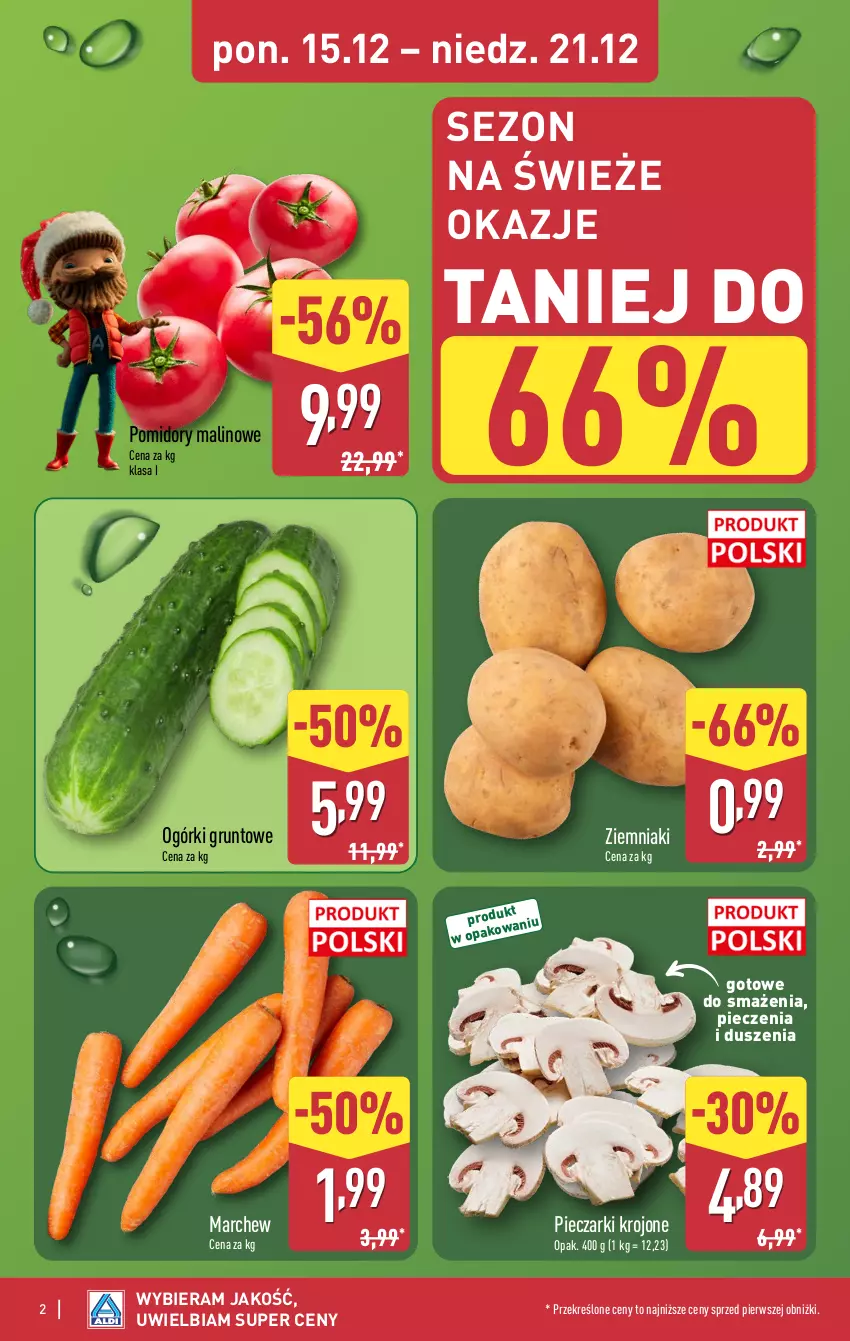 Gazetka promocyjna Aldi - Pełna oferta - ważna 15.12 do 21.12.2025 - strona 2 - produkty: Grunt, Piec, Pieczarki krojone, Pomidory, Ziemniaki