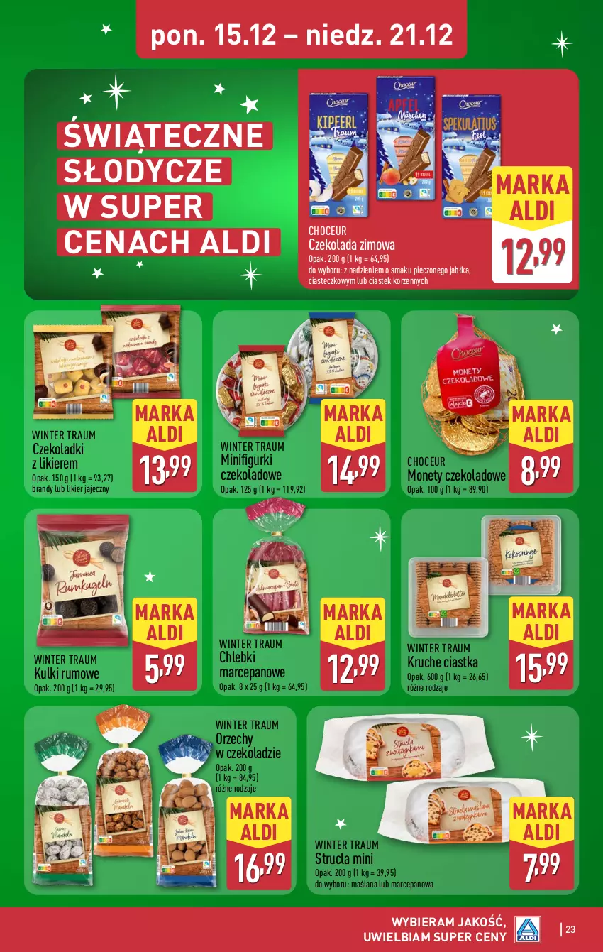 Gazetka promocyjna Aldi - Pełna oferta - ważna 15.12 do 21.12.2025 - strona 23 - produkty: Brandy, Chleb, Ciastka, Czekolada, Jabłka, LANA, Likier, Likier jajeczny, Orzechy w czekoladzie, Piec, Rum, Stek, Strucla