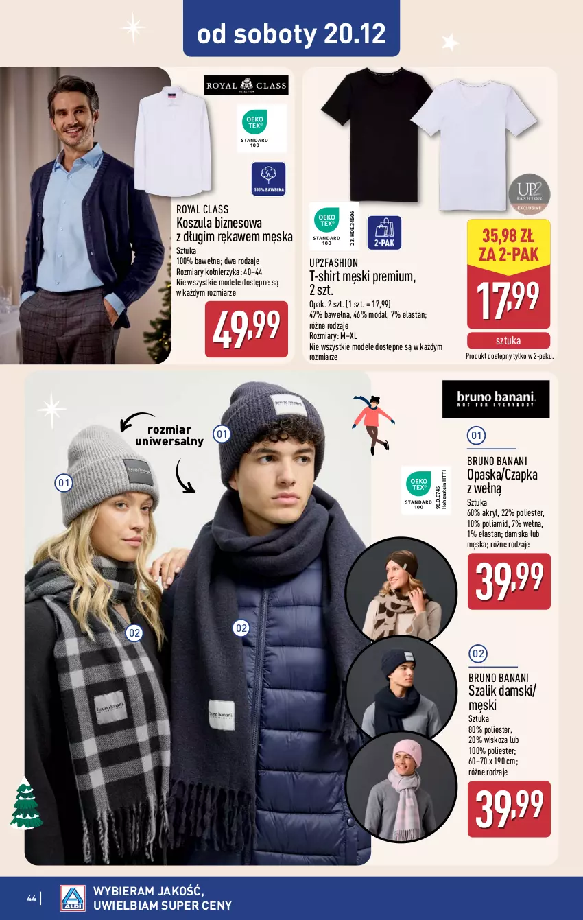 Gazetka promocyjna  - Pełna oferta - ważna 15.12 do 21.12.2025 - strona 44 - produkty: Bruno Banani, Czapka, Fa, Kosz, Koszula, Moda, Opaska, Szal, T-shirt, Wełna