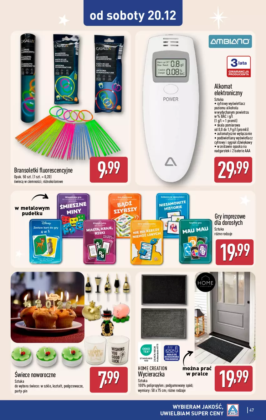 Gazetka promocyjna Aldi - Pełna oferta - ważna 15.12 do 21.12.2025 - strona 47 - produkty: Alkomat, Gry, Opaska, Podgrzewacze, Stek, Wycieraczka
