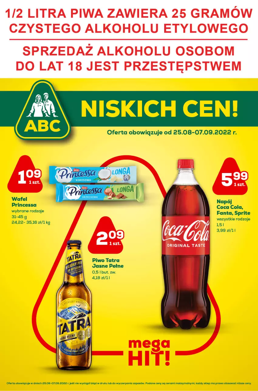 Gazetka promocyjna ABC - Gazetka - ważna 24.08 do 06.09.2022 - strona 1 - produkty: Fa, Fanta, Gra, Piwa, Piwo, Princessa, Sprite, Tatra