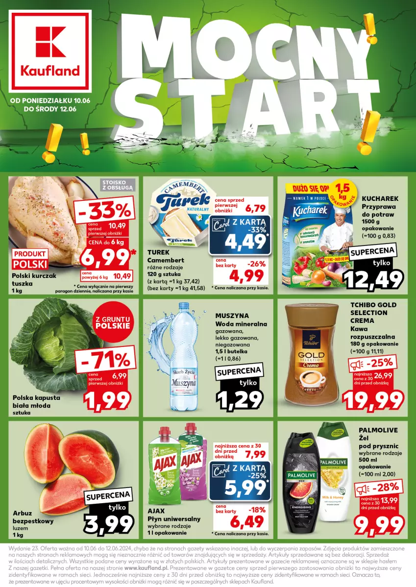 Gazetka promocyjna Kaufland - Kaufland - ważna 10.06 do 12.06.2024 - strona 1 - produkty: Arbuz, Camembert, Kawa, Kucharek, Mus, Palmolive, Przyprawa do potraw, Szyna, Tchibo, Tusz, Woda, Woda mineralna