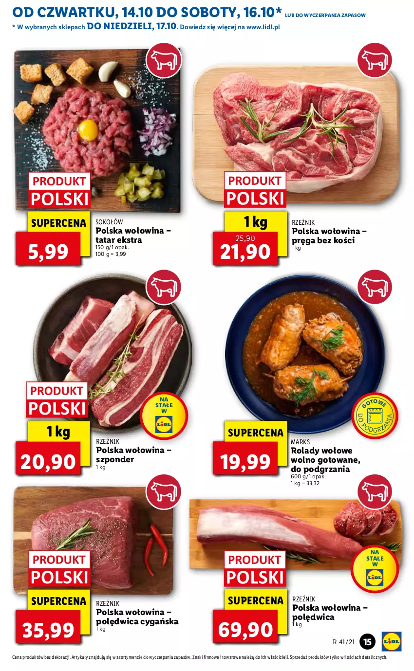 Gazetka promocyjna Lidl - GAZETKA - ważna 14.10 do 17.10.2021 - strona 15 - produkty: Polędwica, Sok, Sokołów, Wołowina