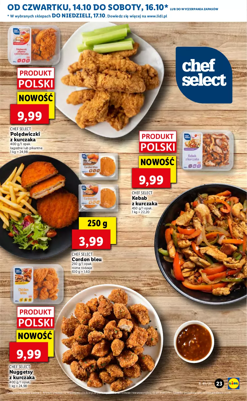 Gazetka promocyjna Lidl - GAZETKA - ważna 14.10 do 17.10.2021 - strona 23 - produkty: Cordon Bleu, Kebab, Kebab z kurczaka, Kurczak, Polędwiczki z kurczaka