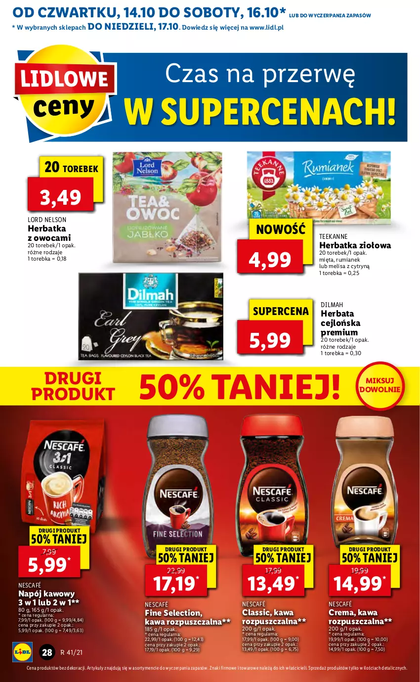 Gazetka promocyjna Lidl - GAZETKA - ważna 14.10 do 17.10.2021 - strona 28 - produkty: Dilmah, Herbata, Kawa, Kawa rozpuszczalna, Mięta, Napój, Nescafé, Rum, Teekanne, Torebka