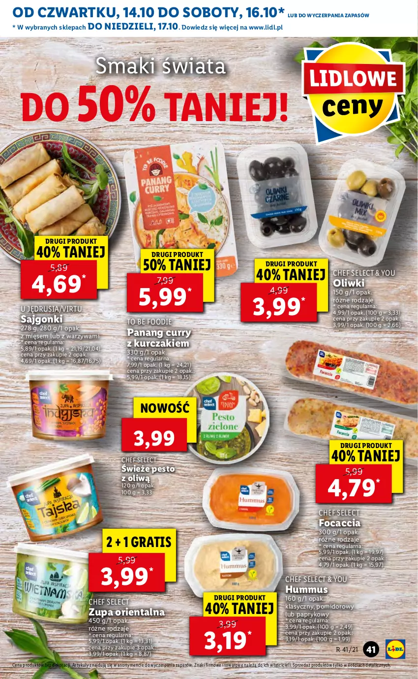 Gazetka promocyjna Lidl - GAZETKA - ważna 14.10 do 17.10.2021 - strona 41 - produkty: Focaccia, Gra, Hummus, Kurczak, Mus, Oliwki, Pesto, Sajgonki, Virtu, Warzywa, Zupa