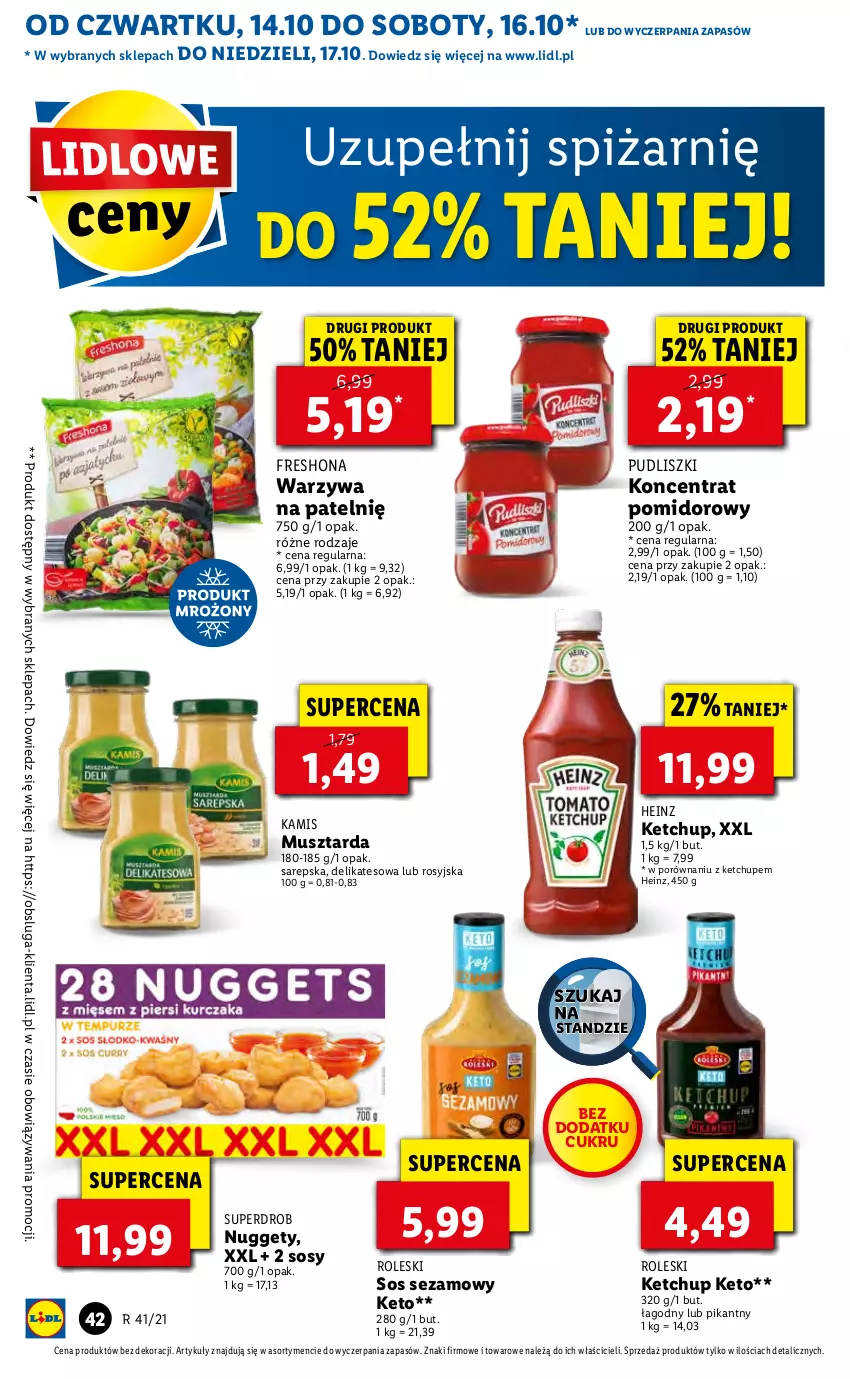 Gazetka promocyjna Lidl - GAZETKA - ważna 14.10 do 17.10.2021 - strona 42 - produkty: Heinz, Kamis, Ketchup, Koncentrat pomidorowy, Mus, Musztarda, Por, Pudliszki, Sezam, Sos, Warzywa