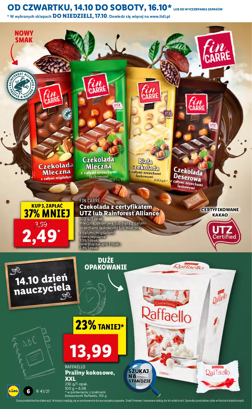 Gazetka promocyjna Lidl - GAZETKA - ważna 14.10 do 17.10.2021 - strona 6 - produkty: Czekolada, Deser, Fa, Kakao, Kokos, Por, Praliny, Raffaello, Ser