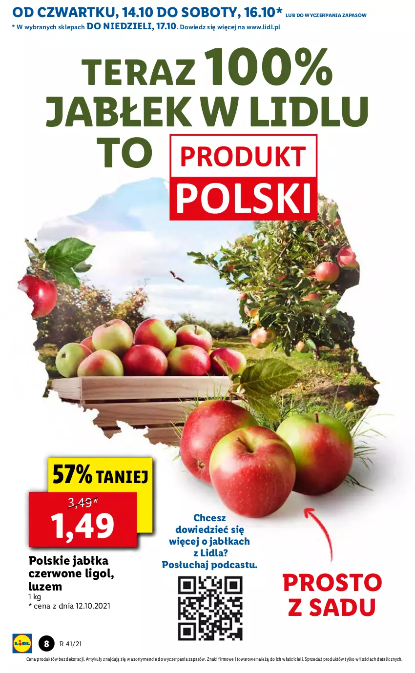 Gazetka promocyjna Lidl - GAZETKA - ważna 14.10 do 17.10.2021 - strona 8 - produkty: Jabłka, Ligol, Tera