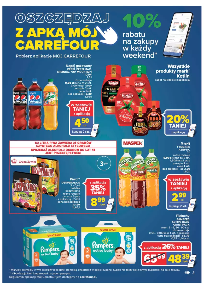 Gazetka promocyjna Carrefour - Gazetka Wielkie otwarcie Market Łomża - ważna 08.06 do 13.06.2022 - strona 3 - produkty: 7up, Kosz, Kotlin, LG, Mirinda, Pampers, Pieluchy, Rum