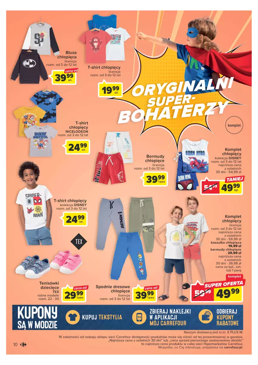 Gazetka promocyjna Carrefour - Gazetka Mali marzyciele - ważna 16.05 do 03.06.2023 - strona 10 - produkty: Bermudy, Bluza, Disney, Dres, Dzieci, Kosz, Koszulka, Spodnie, Spodnie dresowe, T-shirt, Tenisówki