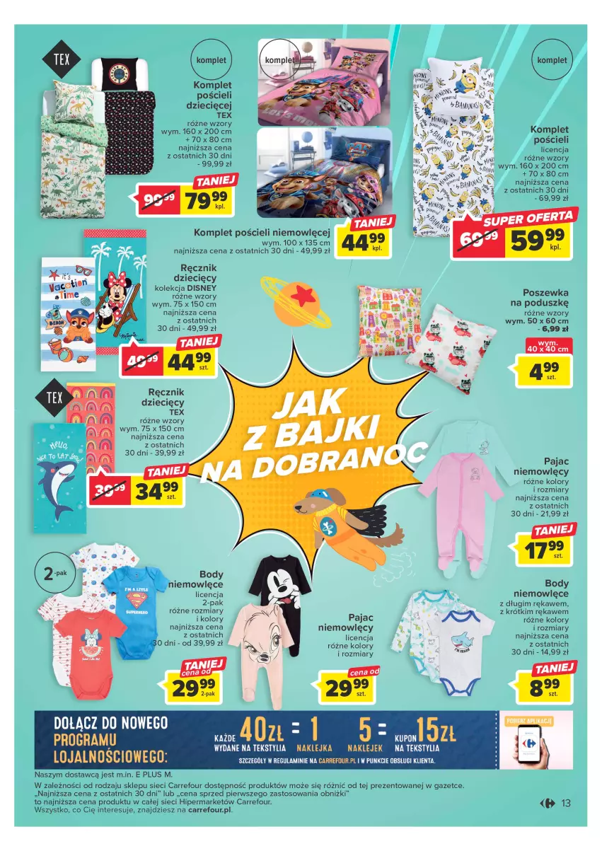 Gazetka promocyjna Carrefour - Gazetka Mali marzyciele - ważna 16.05 do 03.06.2023 - strona 13 - produkty: Body, Disney, Dzieci, Gry, Komplet pościeli, Pajac, Pościel, Poszewka, Ręcznik