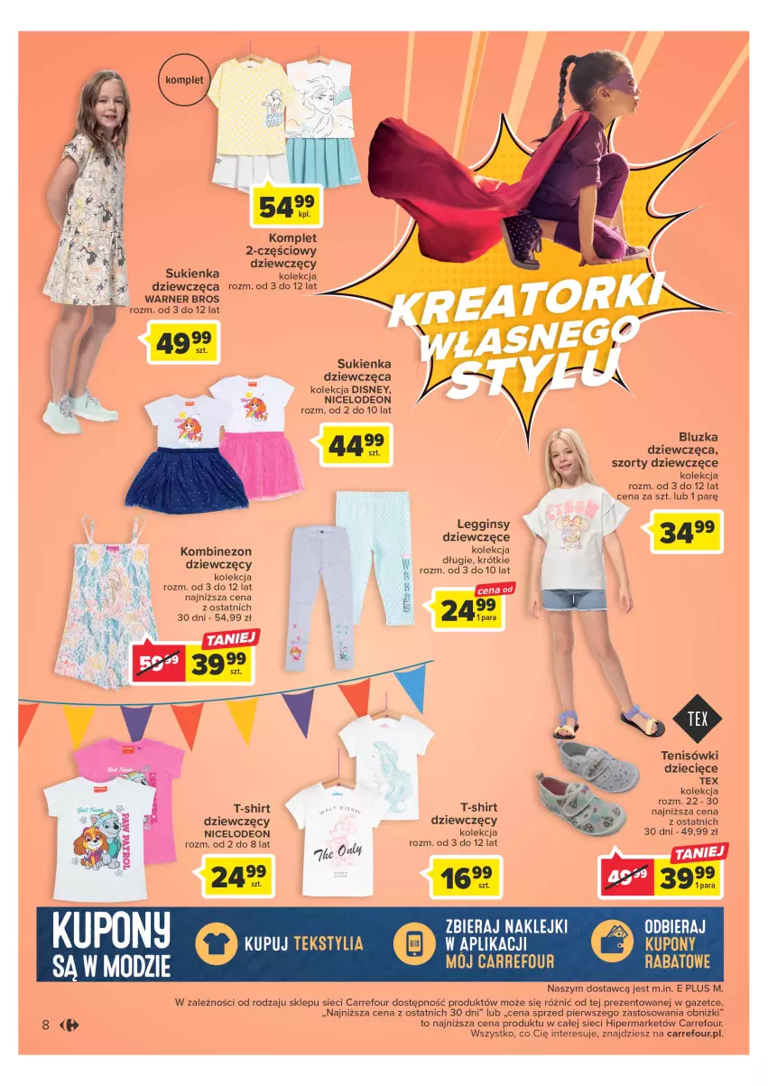 Gazetka promocyjna Carrefour - Gazetka Mali marzyciele - ważna 16.05 do 03.06.2023 - strona 8 - produkty: Disney, Dzieci, Gin, Legginsy, Sukienka, Szorty, T-shirt, Tenisówki