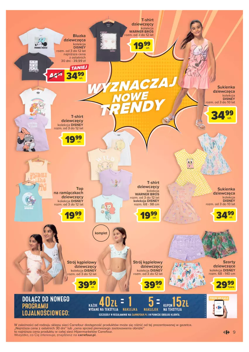 Gazetka promocyjna Carrefour - Gazetka Mali marzyciele - ważna 16.05 do 03.06.2023 - strona 9 - produkty: Disney, Klej, Minnie, Strój kąpielowy, Sukienka, T-shirt, Top