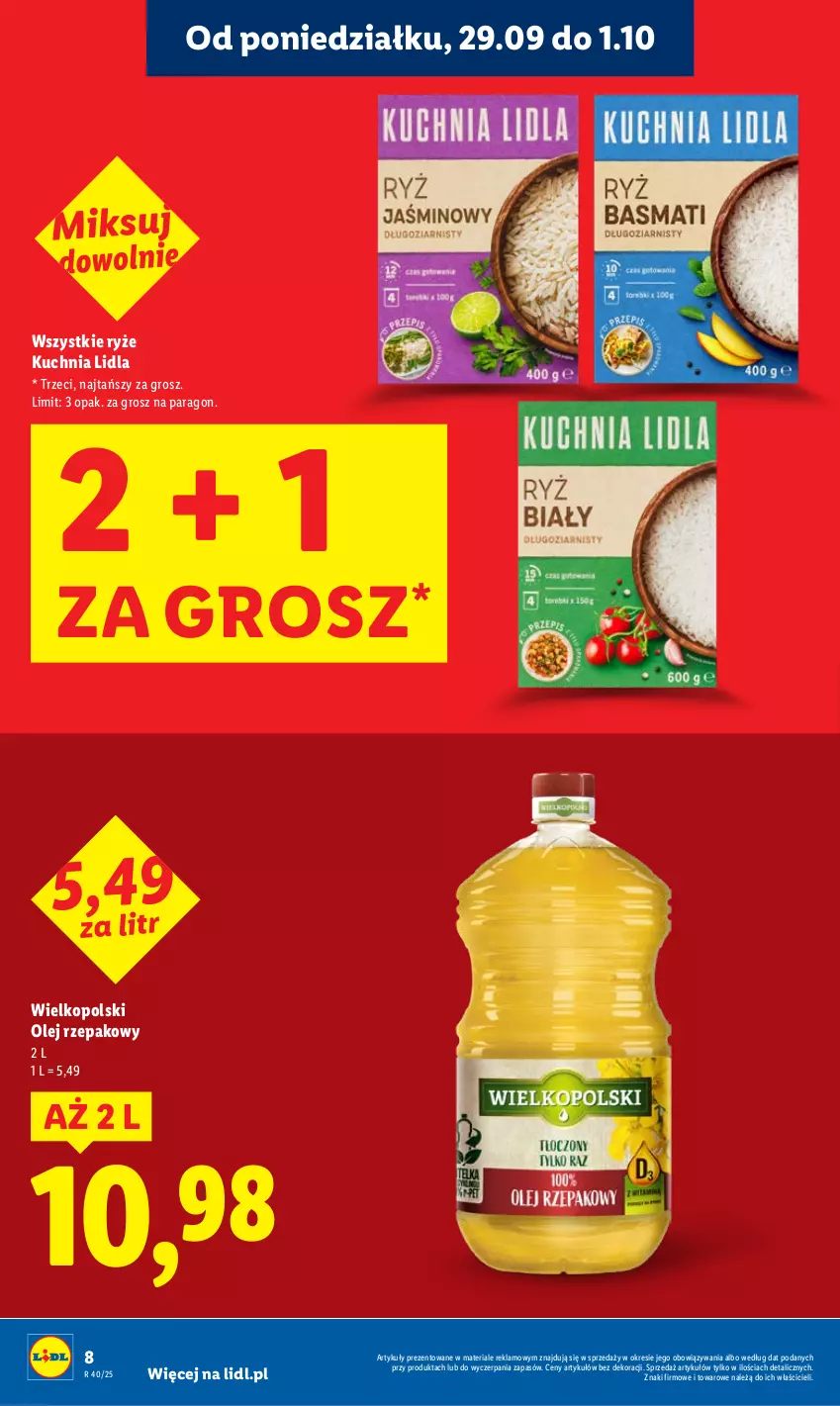 Gazetka promocyjna Lidl - GAZETKA - ważna 29.09 do 01.10.2025 - strona 8 - produkty: Kuchnia, Olej, Olej rzepakowy, Ryż