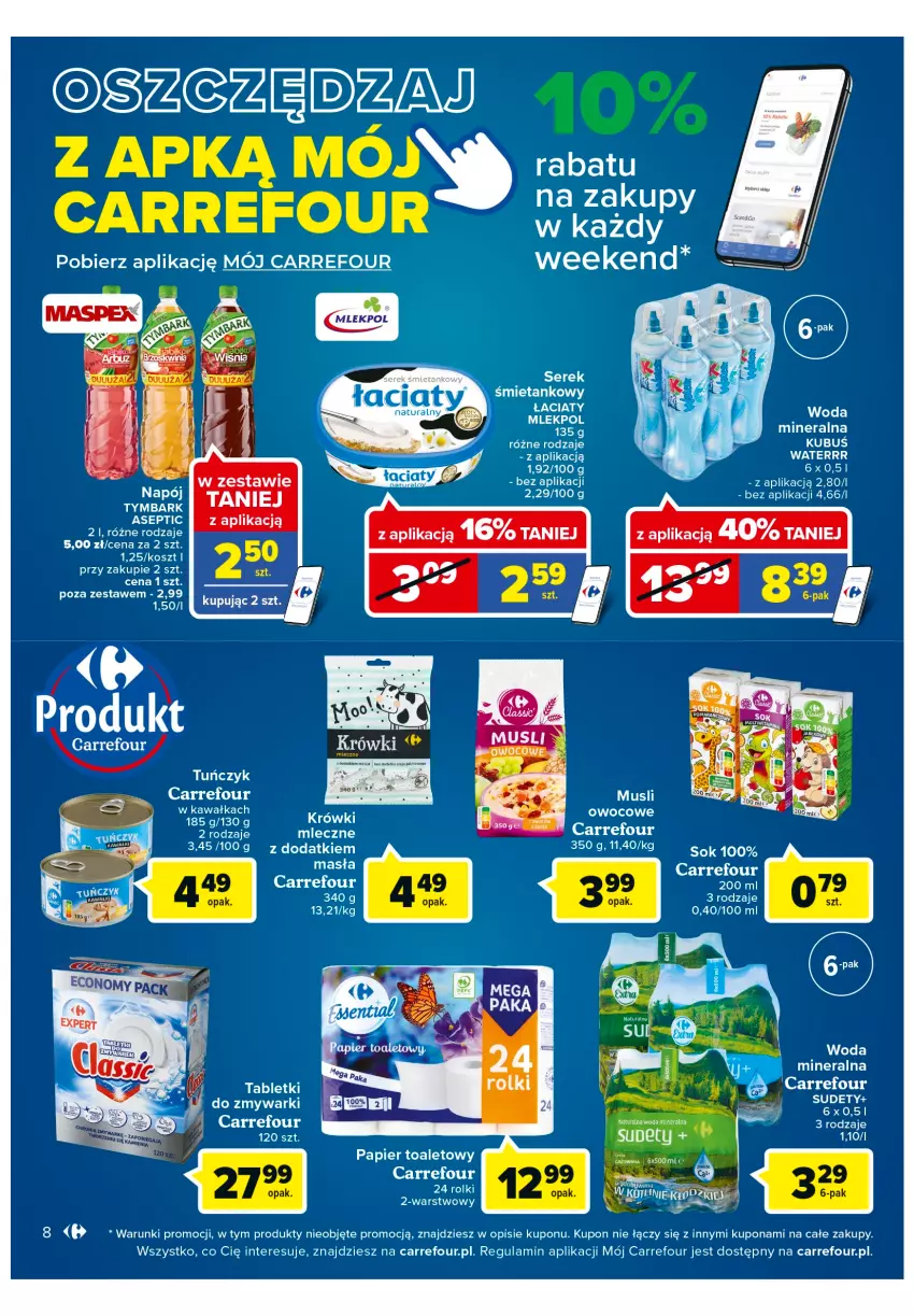 Gazetka promocyjna Carrefour - Gazetka Express - ważna 15.02 do 21.02.2022 - strona 8 - produkty: Kawa, Kosz, Kubuś, LG, Ser, Serek, Sok, Tuńczyk, Tymbark, Woda, Zmywarki